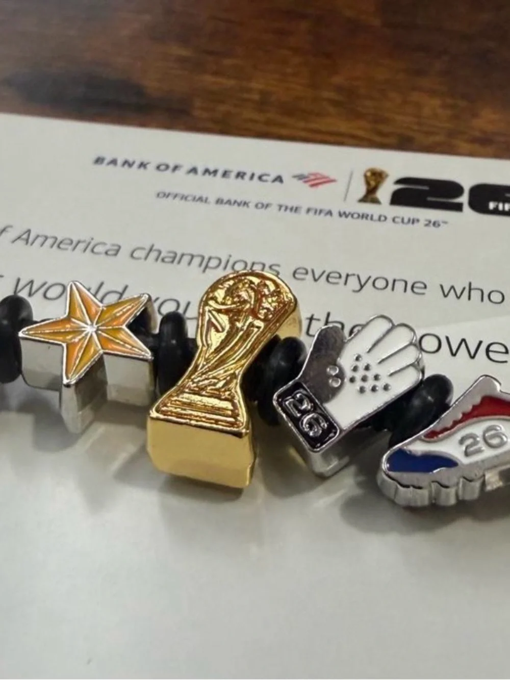 Gold World Cup Trophy Charm Bead with Silver Sports Accents